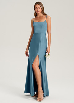 Azazie Lidia Abiti da Damigella Abito Sirena in Raso Elasticizzato Spacco Laterale Bermuda image9