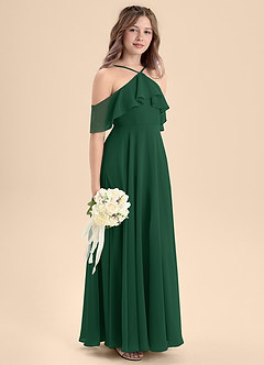 Azazie Tessabelle Junior Vestido de Verde Oscuro de Gasa de Corte En A con Vestidos sin tirantes image5