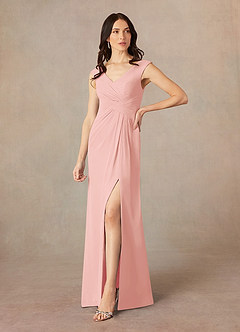 Azazie Sally Mother of the Bride Dresses Rosette A-Line V-Neck Pleated Chiffon Dress image2