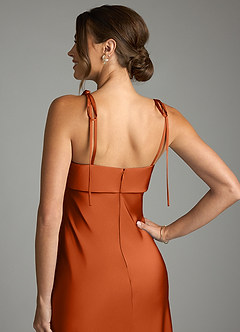 Azazie Ellia Bridesmaid Dresses Burnt Orange Sheath Bow Stretch Satin Dress image6