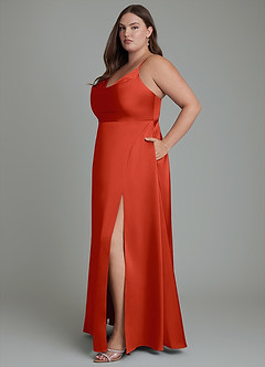 Azazie Sarella Robes de demoiselle d'honneur Robe Trapèze en Satin extensible Plissé Rouille image12