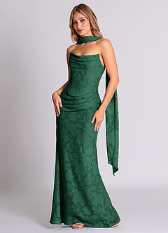 Azazie Sorrel Brautjungfernkleider Wandelbar Meerjungfrau-Linie Korsett Blumen-Burnout Kleid Dunkelgrün image3