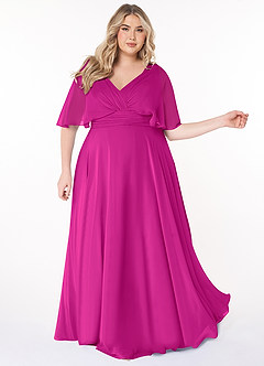 Azazie Pamela Bridesmaid Dresses Fuchsia A-Line V-Neck Pleated Chiffon Dress image3