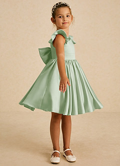 Azazie Tootsie Robe Demoiselle D'honneur Fillette Robe Trapèze en Mat Satiné Arc Vert Sauge image4