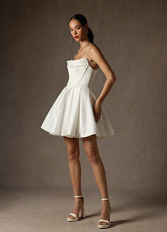 Azazie Kadison 웨딩드레스 A라인 스트랩리스 새틴 미니 드레스 image1