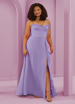 Barbie ♥ Azazie Robes de demoiselle d'honneur Robe Trapèze en Mousseline de soie Encolure en Forme de Cœur Lilas image10