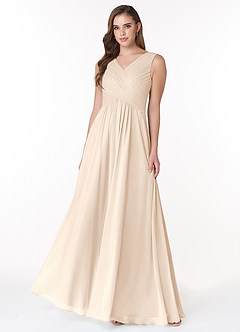 Azazie Flora Brautjungfernkleider A-Linie Plissee Chiffon Kleid Alabaster Weiß image1