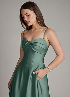 Azazie Meleena Bridesmaid Dresses Eucalyptus A-Line Strapless Stretch Satin Dress image2