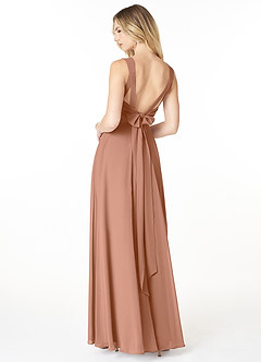 Azazie Julie Robes de demoiselle d'honneur Robe Trapèze en Mousseline de soie Encolure en Forme de Cœur Bronze image2