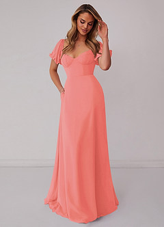 Barbie ♥ Azazie Bridesmaid Dresses Coral A-Line Pleated Chiffon Dress image5