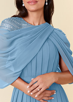Azazie Olena Moeder van de bruid jurken A-Lijn Jurk van Chiffon Pailletten Staal Blauw image5