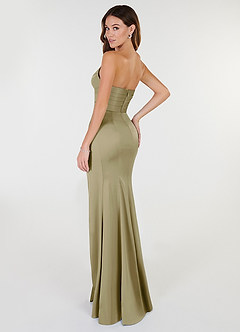 Azazie Yola Bridesmaid Dresses Moss Green Sheath V-Neck Pleated Stretch Satin Convertible Dress image5