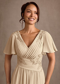Azazie Hilary vestidos de madre de la novia Vestido Champán de Gasa de Corte en A con Plisado image5