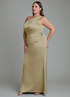 Azazie Akilah Bridesmaid Dresses Moss Green Mermaid One Shoulder Stretch Satin Dress image11