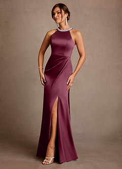 Azazie Lawrence Mother of the Bride Dresses Mulberry A-Line Pleated Stretch Satin Dress image2