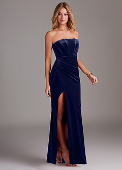 Azazie Larisa Bridesmaid Dresses Dark Navy Sheath Strapless Velvet Convertible Dress image5