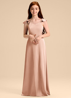 Azazie Everett Junior Rose Gold A-Line Bow Stretch Satin Dress image4