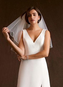 Azazie Chari Wedding Dresses A-Line V-Neck Stretch Crepe Tea-Length Dress image5