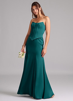Azazie Ximena Bridesmaid Dresses Peacock Mermaid Corset Stretch Satin Convertible Dress image1