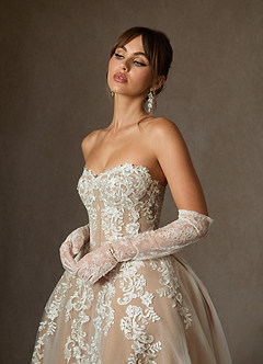 Azazie Sonnet Wedding Dresses Diamond White Nude Ball-Gown Strapless Lace Dress image4