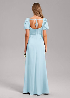 Azazie Fyona Bridesmaid Dresses Sky Blue A-Line Pleated Stretch Satin Dress image2