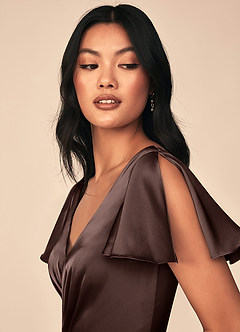 Azazie Soren Bridesmaid Dresses Ganache A-Line Pleated Stretch Satin Dress image6