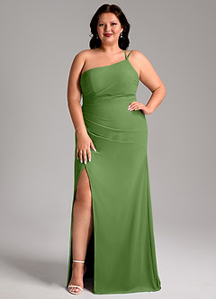 Azazie Eren Vestidos de damas de honor Vestido de Albahaca de Gasa de Corte Recto con Hombro unilateral image8