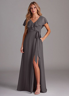 Azazie Lainey Bridesmaid Dresses Steel Grey A-Line with Pockets Chiffon Dress image1