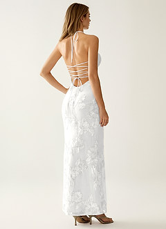 Nasasiya White Stretch Lace Opne Back Party Dress image7