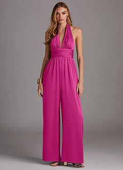 Azazie Oli Jurken voor bruidsmeisjes Jumpsuit van Stretch Satijn Geplooid Fuchsia image3