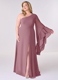 Barbie ♥ Azazie Robes de demoiselle d'honneur Robe Trapèze en Mousseline de soie Manche longue Mauve Vintage image7