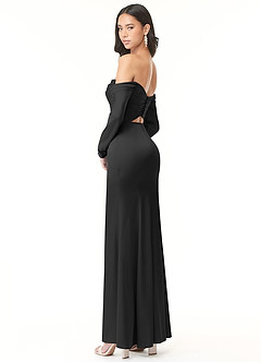 Azazie Hallie Bridesmaid Dresses Black Sheath Off-The-Shoulder Long Sleeve Stretch Satin Convertible Dress image6