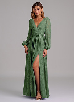 Azazie Norah Robes de demoiselle d'honneur Robe Trapèze en Blumen-Burnout Manche longue Eucalyptus image5