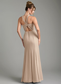 Azazie Rue Bridesmaid Dresses Taupe A-Line Halter Chiffon Dress image2