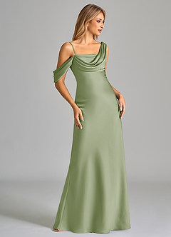 Azazie Celina Bridesmaid Dresses Dusty Sage Sheath Off the Shoulder Stretch Satin Dress image5