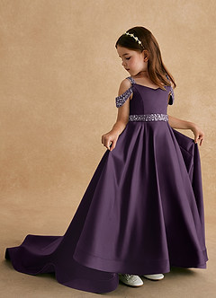 Azazie Jodi Flower Girl Dresses Plum A-Line Matte Satin Dress image1