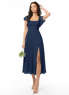 Azazie Bondi Bridesmaid Dresses Dark Navy A-Line Ruched Chiffon Dress image1