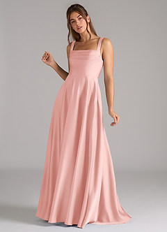 Azazie Shaude Bridesmaid Dresses Powder Pink A-Line Pleated Stretch Satin Dress image5