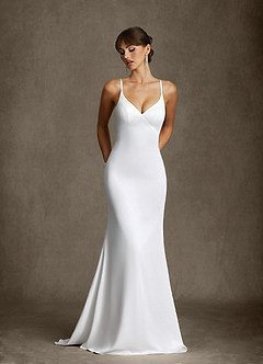 Azazie Angelina Vestidos de novia Vestido Diamante Blanco de Gasa de Corte Sirena image11