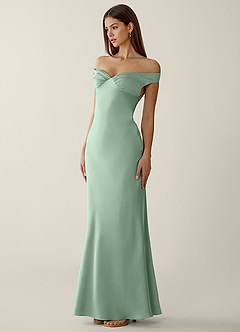 Gwendonme Agave Green Satin Crystal Linen Prom Dress image3