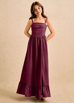 Azazie Maisie Girls Formal Flower Girl Dresses Mulberry A-Line Ruched Stretch Satin Dress image4