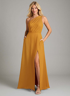 Azazie Phaedra Bridesmaid Dresses Butterscotch A-Line One Shoulder Chiffon Dress image3