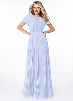 Azazie Kara Modest Bridesmaid Dresses A-Line Pleated Chiffon Floor-Length Dress image1