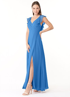 Azazie Yoko Bridesmaid Dresses Blue Jay A-Line Ruched Chiffon Dress image3