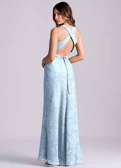 Azazie Evadne Jurken voor bruidsmeisjes Jurk van Bloemen Burn-out met Kolom Geplooid Hemelsblauw image2