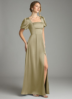 Azazie Fyona Vestidos de damas de honor Vestido de Musgo Verde de Satén Elástico de Corte en A con Plisado image5