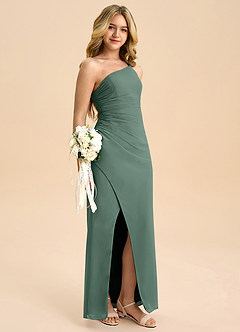 Azazie Eren Junior Vestido Musgo Marinho de Chiffon de Linha A com Plissado image1