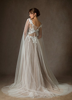 Azazie Goddess Trouwjurken Jurk van Tule met A-Lijn V-hals Pailletten Diamant Wit Mokka image4