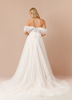 Azazie Airellie Abiti da Sposa Abito A-Line in Tulle a Spalla Scoperta Bianco Diamante Champagne image5
