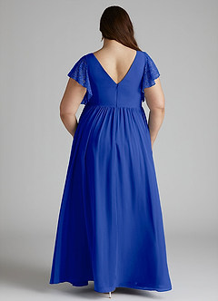 Azazie Zella Robes de demoiselle d'honneur Robe Trapèze en Mousseline de soie Dentelle Bleu Roi image10